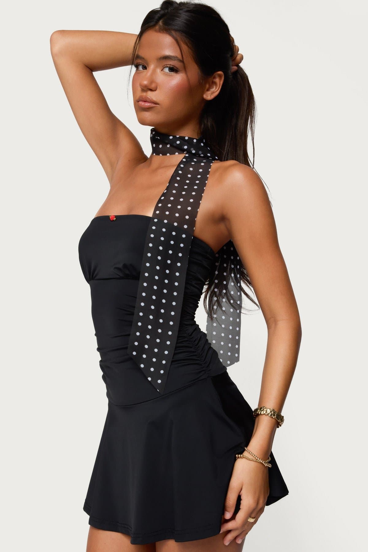 Polka Dot Sheer Polyester Scarf - 51.2" Length x 3.2" Width