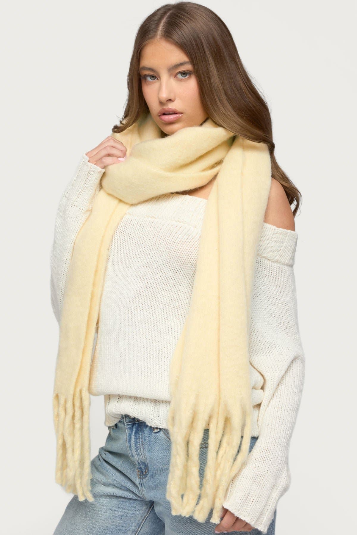 Fringed Chunky Polyester Scarf - 90.6" Length 13.8" Width