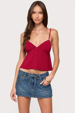 Kellyn Button Contrast Babydoll Tank Top with Adjustable Straps