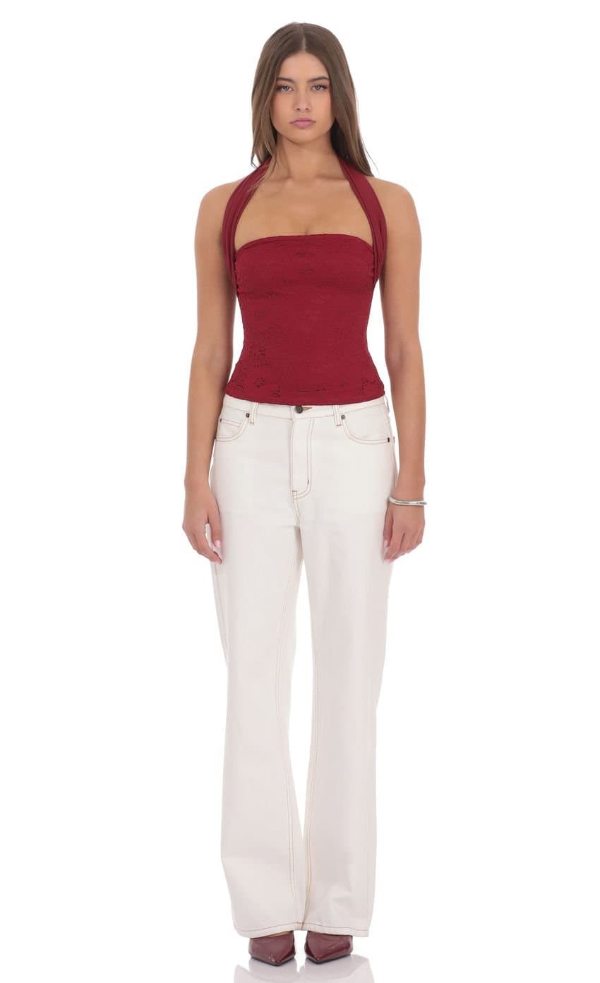 Lace Halter Top in Red