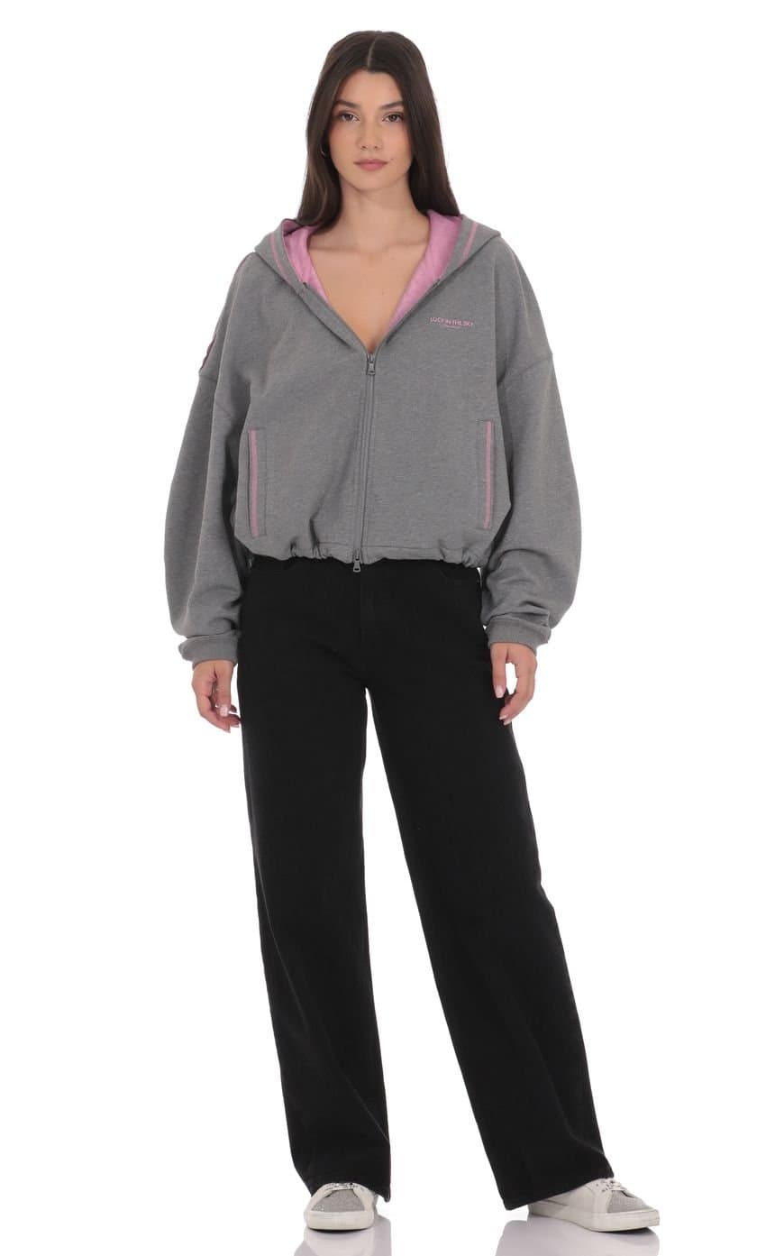 Two-Toned Cropped Hoodie in Grey