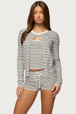 Lillian Striped Button-Up Knit Cardigan - Rayon Polyester Nylon