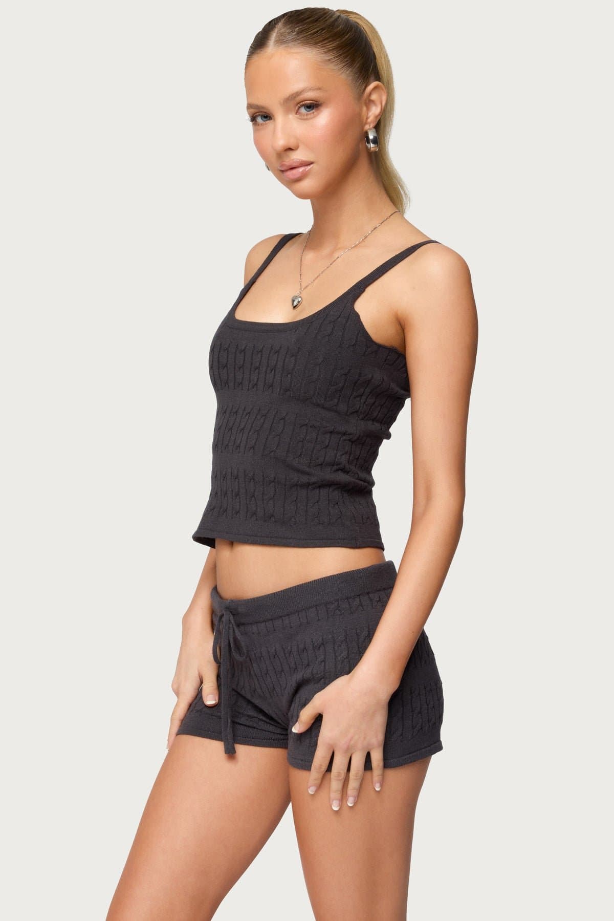Nella Cable Knit Tank Top - Rayon Polyester Nylon