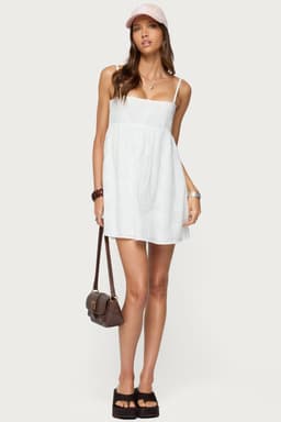 Winifred Eyelet Babydoll Mini Dress 100% Cotton Adjustable Straps Side Zip