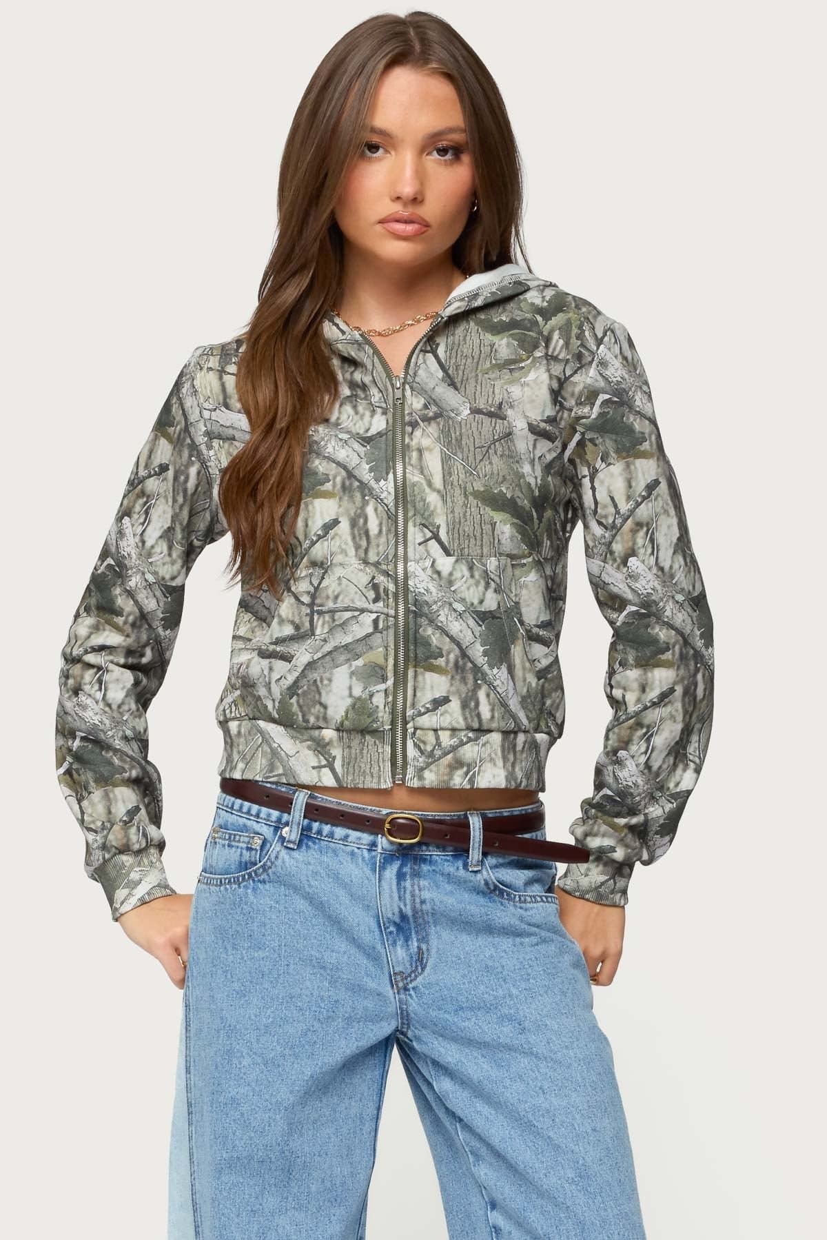 Tayler Camo Zip-Up Hoodie - Cotton Polyester Front Zip Camouflage Print