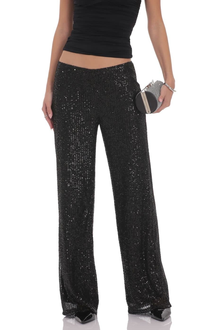 Straight Sequin Pants in Black