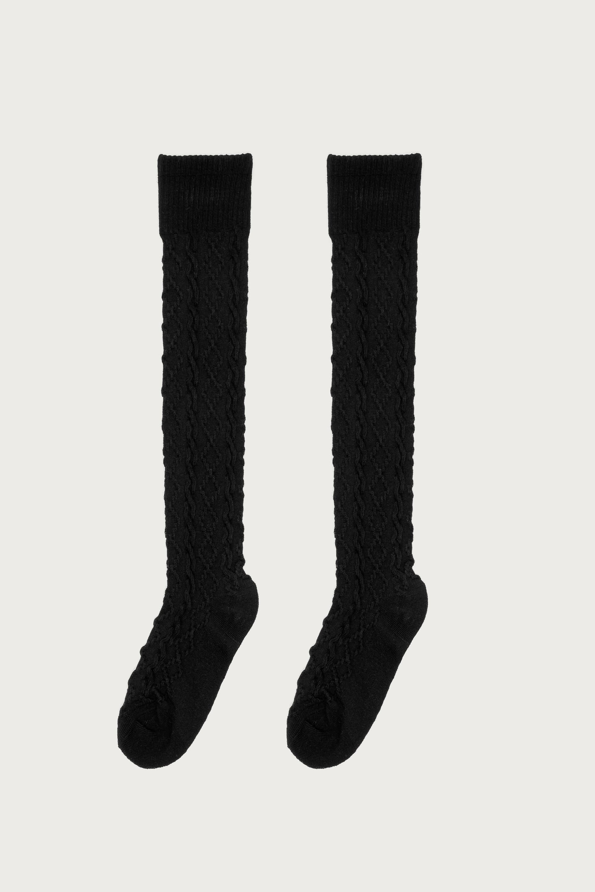 Cable Knit Socks - Polyester Cotton Spandex Blend, 20.9 Inch Length