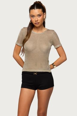 Luchia Shiny Knit Top - Rayon Metallic Fibers T-Shirt Fit Small Medium Large
