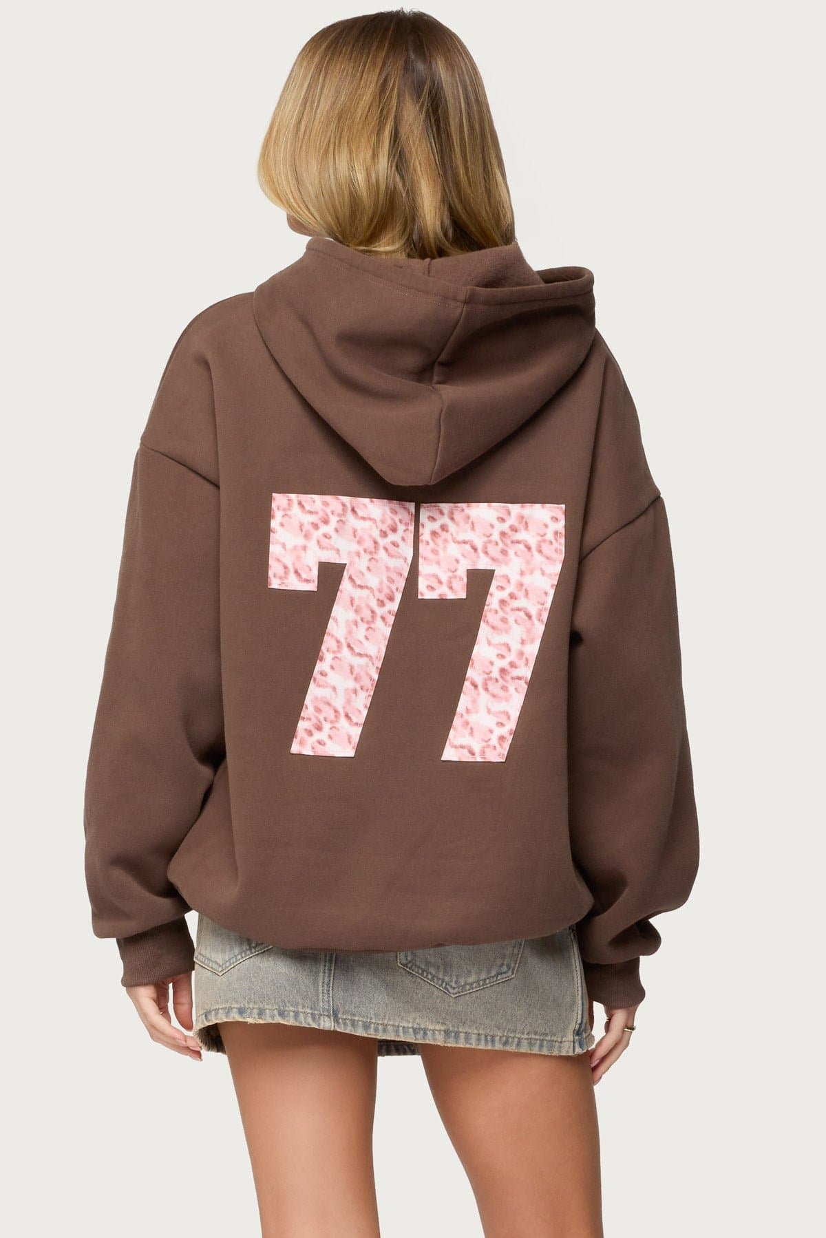 Leopard 77 Oversized Hoodie - Polyester Cotton Kangaroo Pocket Graphic