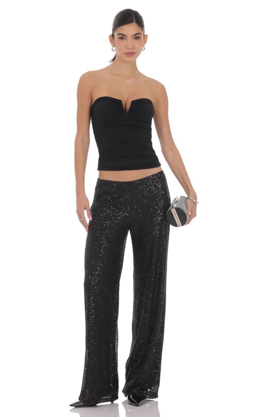 Straight Sequin Pants in Black
