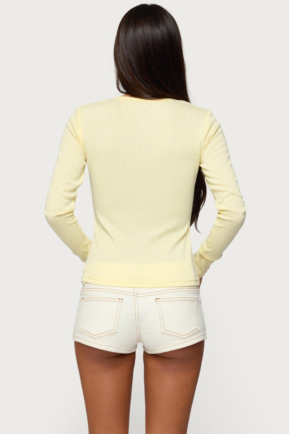 Maeva Button Up Pointelle Top Long Sleeve Polyester Spandex