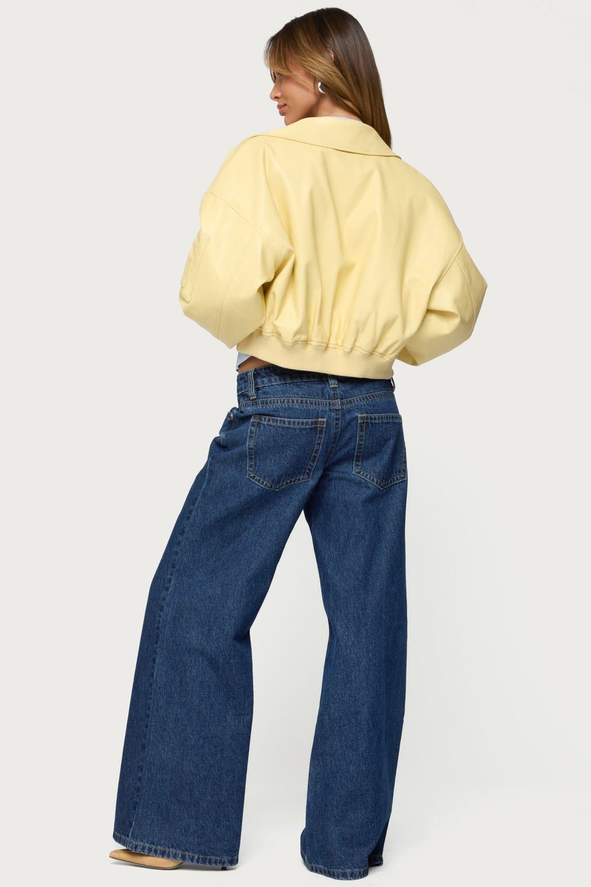 Zayna Cropped Faux Leather Bomber Jacket - Black Polyurethane Small