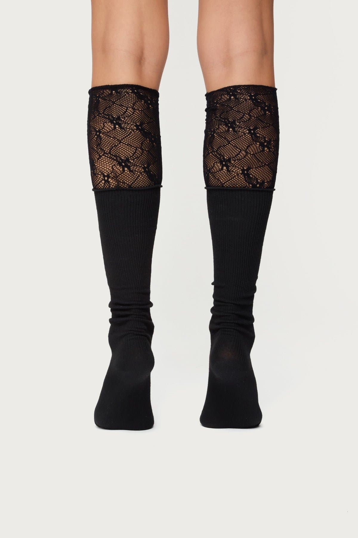 Lacey Layered Knee High Socks - Cotton Polyester Spandex Blend, 24.8 Inch Length