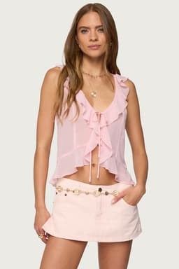 Roxan Ruffle Chiffon Tie Front Top - Polyester