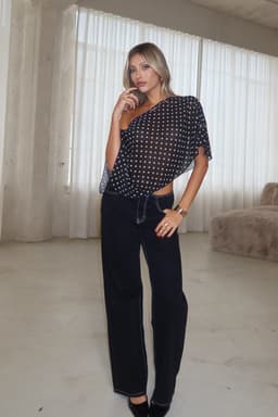 Sheer Chiffon Asymmetric Polka Dot Poncho Off-Shoulder