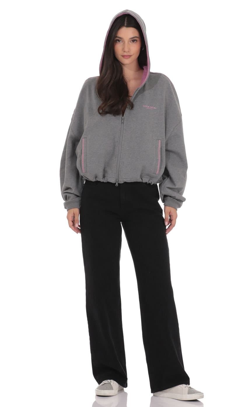 Two-Toned Cropped Hoodie in Grey