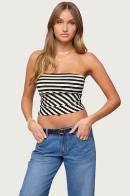 Betsana Striped Tube Top - Cotton Spandex Underbust Stitching Women's Crop Top
