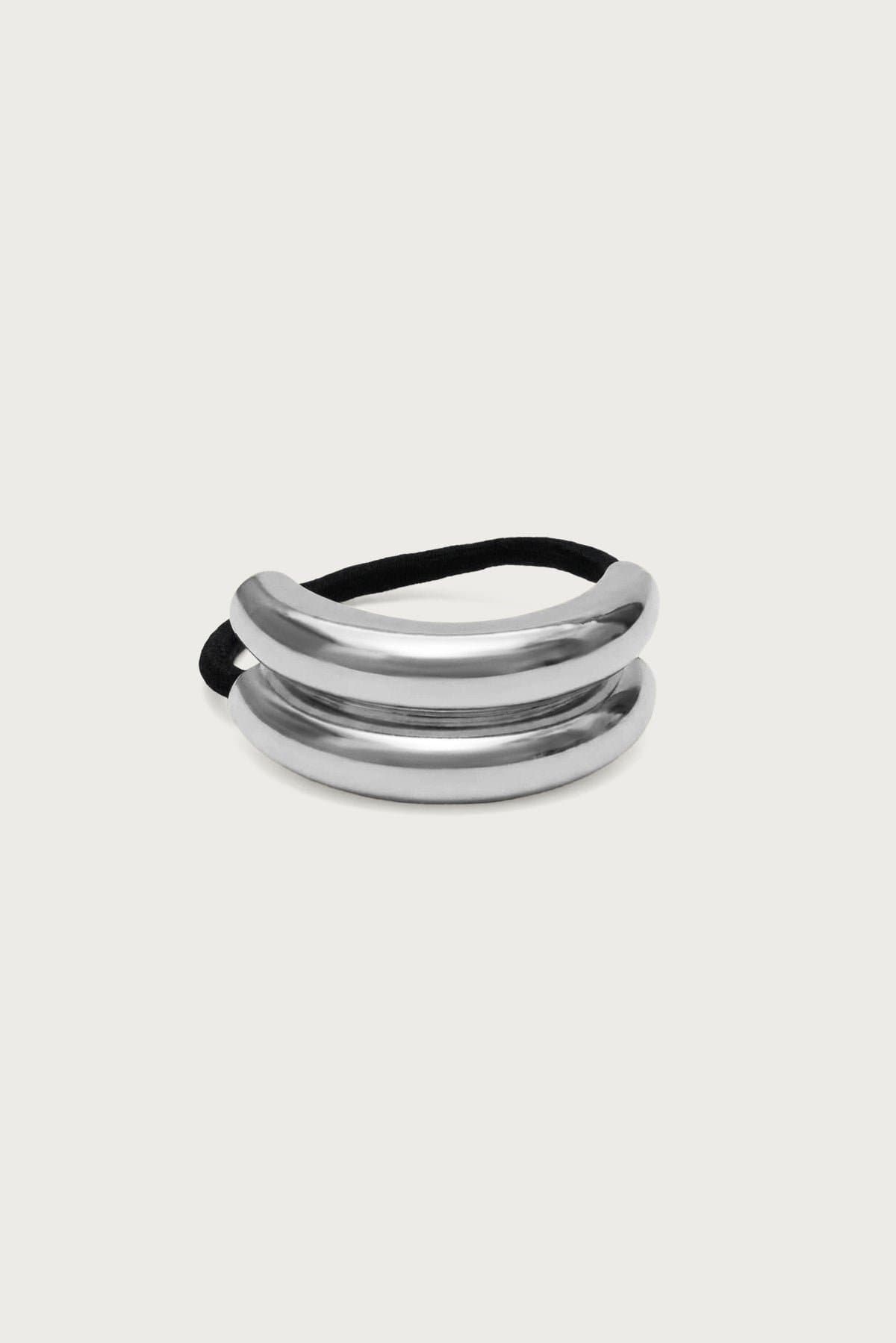 Sleek Double Cuff Hair Tie in Silver Tone Metal, 2.2 Inch Length