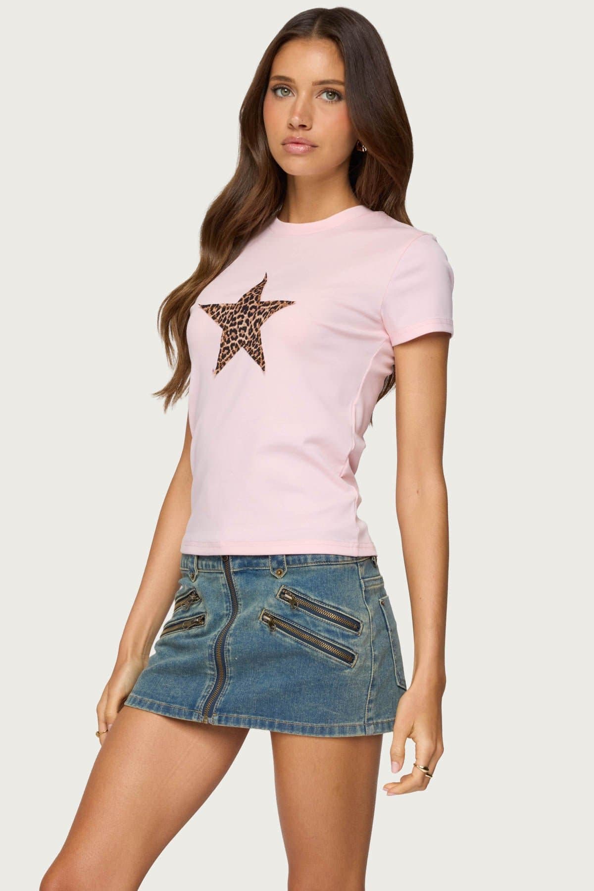Narla Leopard Star Graphic T-Shirt - Cotton Spandex Unisex Top