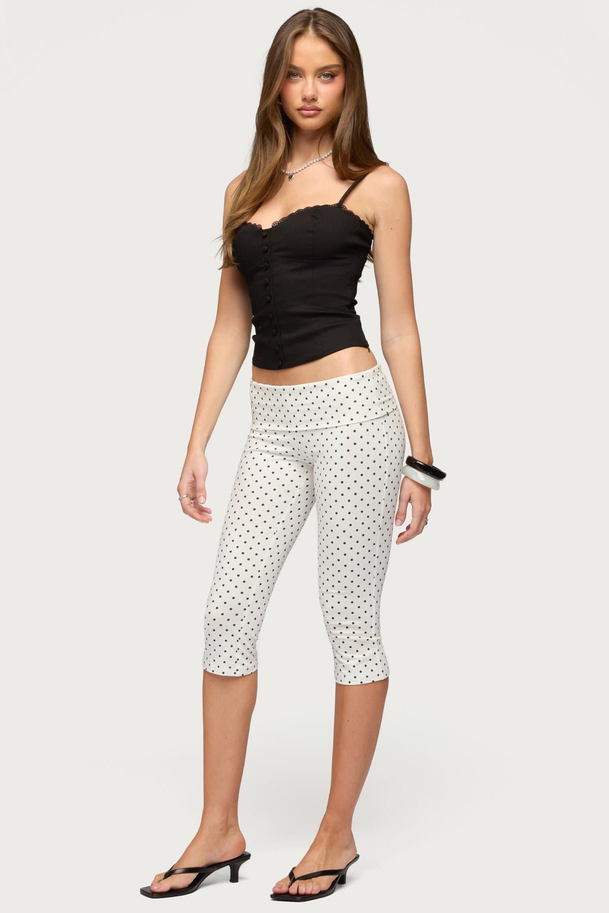 Helenna Button Front Lace Up Top - Cotton Spandex Women's Blouse