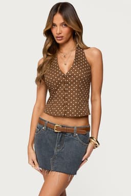 Twyla Polka Dot Halter Top - Cotton Spandex Stretchy Women's Blouse