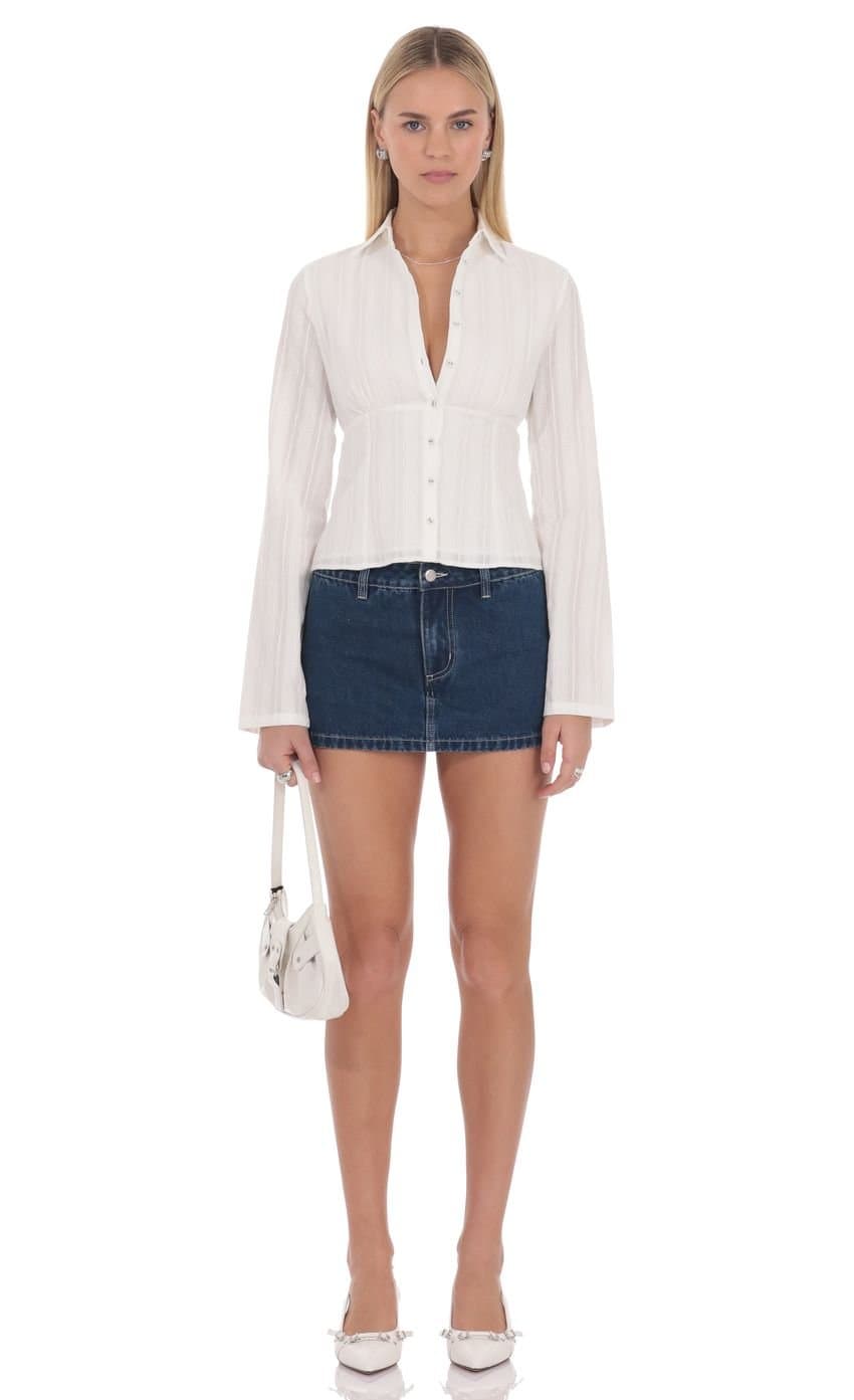 Mila Button Front Top in White