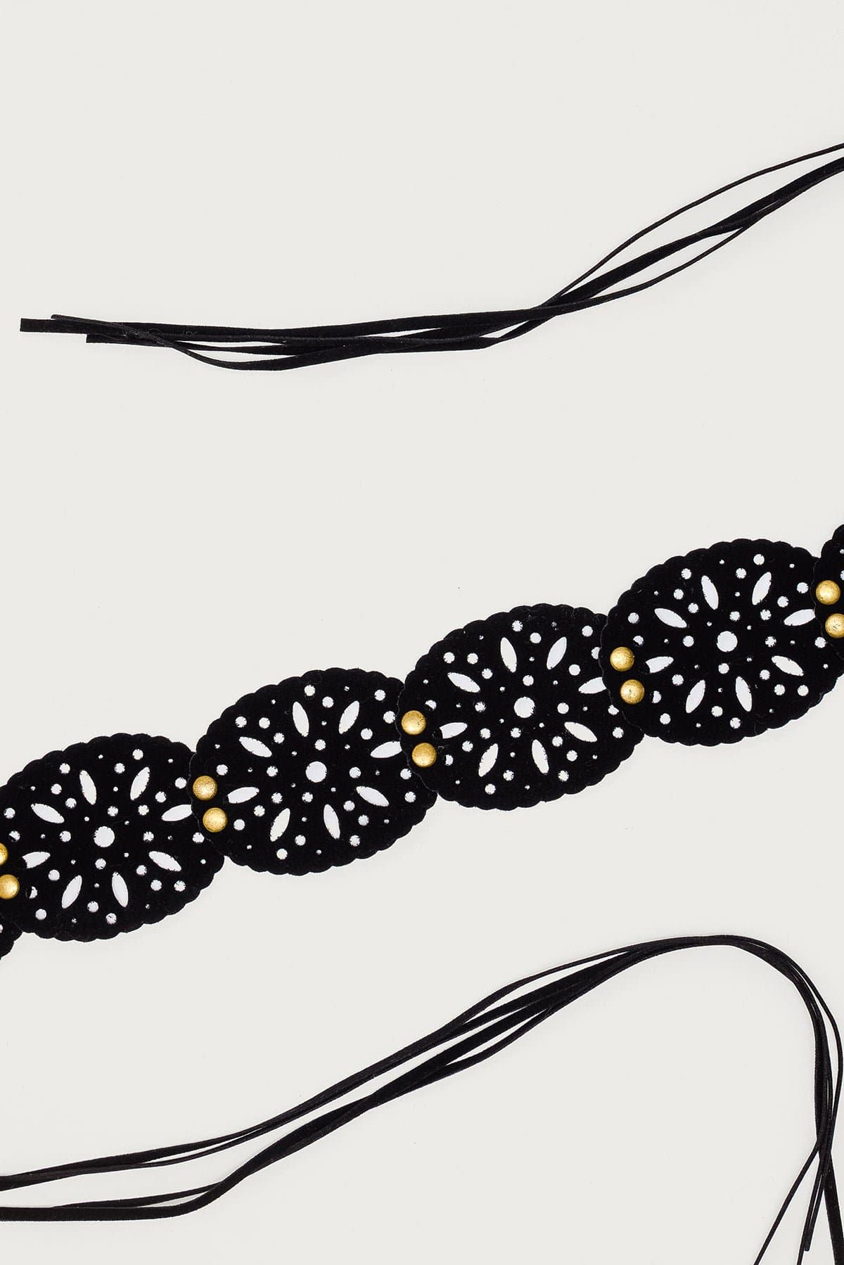 Studded Faux Suede Tie Belt with Gold Tone Metal, Polyester, 70.9 Inch Length