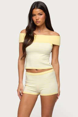 Camil Striped Knit Off-Shoulder Top - Ribbed Detail Acrylic Fabric