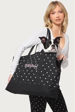 Polka Dot Pet Carrier Tote Bag - Canvas Polyester Cotton Small Pets 23.6x14.1x6.3in