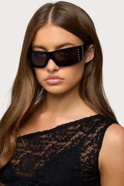 Sionna Rectangle Sunglasses - Rhinestone Detail UV Protected Polycarbonate Lenses