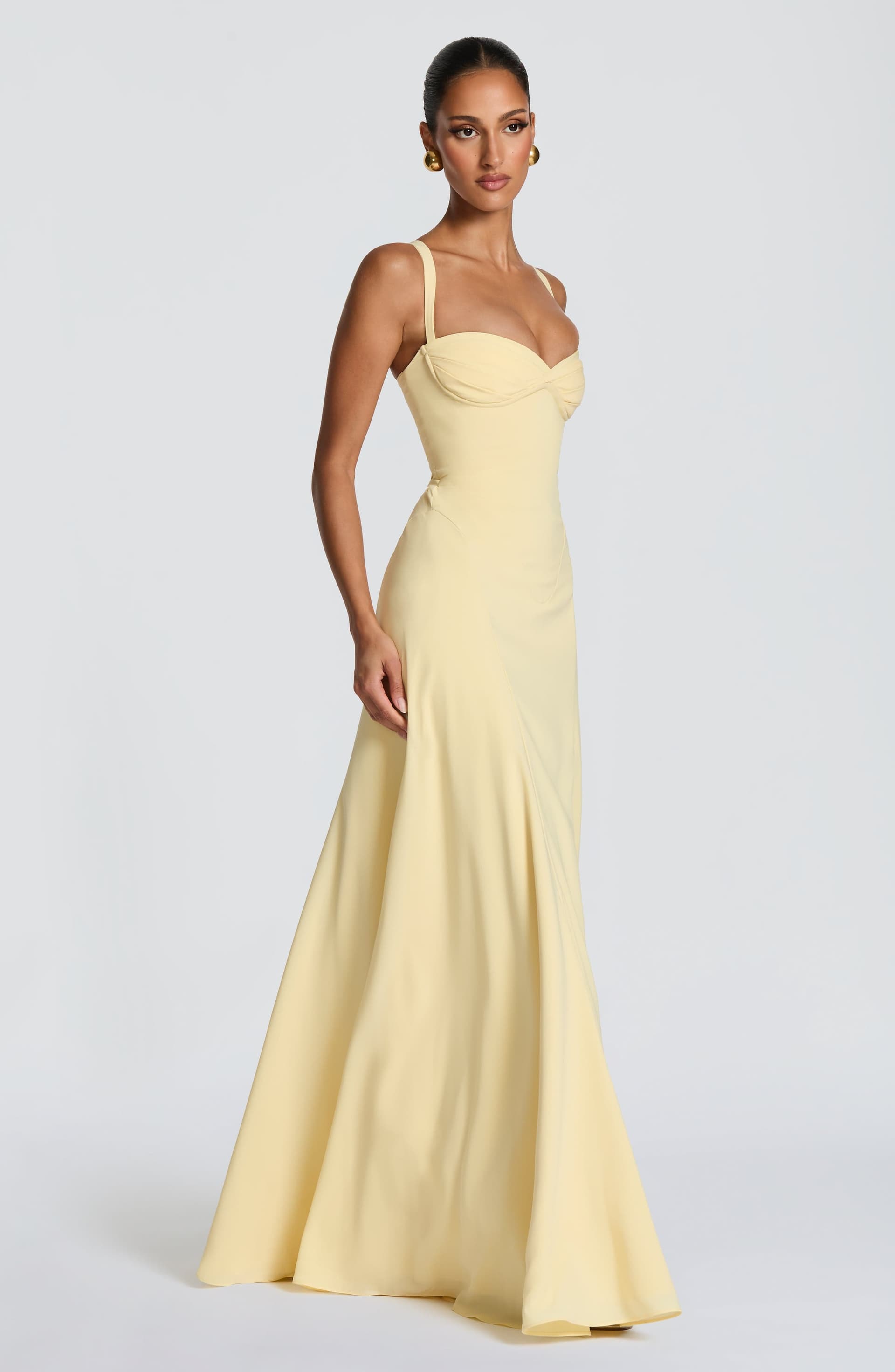 Irie Lemon Maxi Dress Chiffon Sweetheart Neckline Lace-Up Back