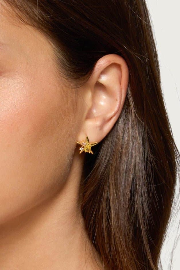 Sea Star Stud Earrings Gold Tone Metal 0.5 Inch Length