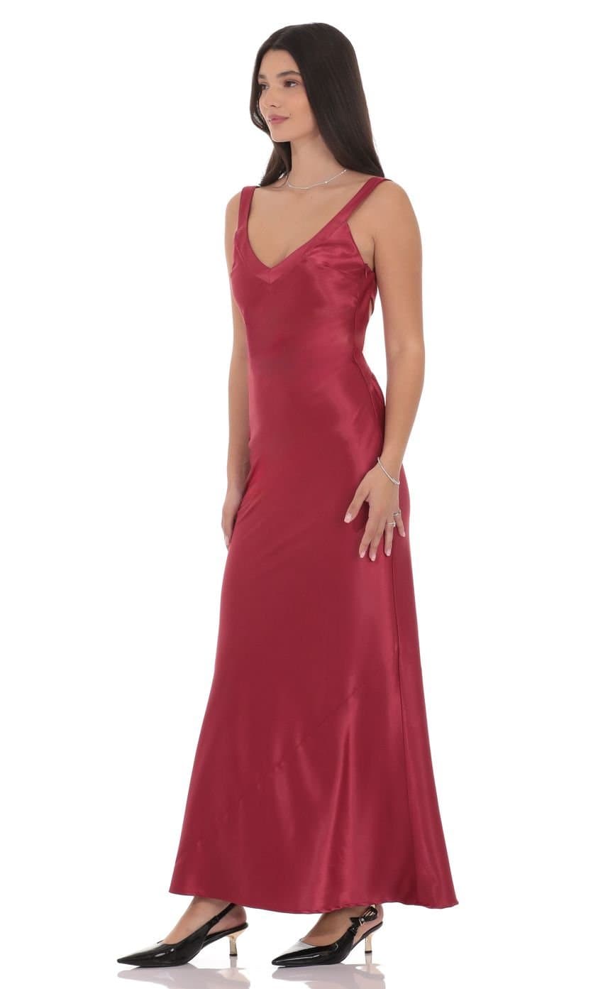 Satin Open Back Maxi Dress in Maroon