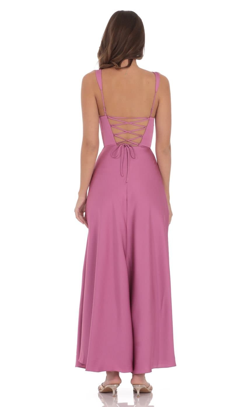 Satin Plunge Neck Corset Maxi Dress in Mauve