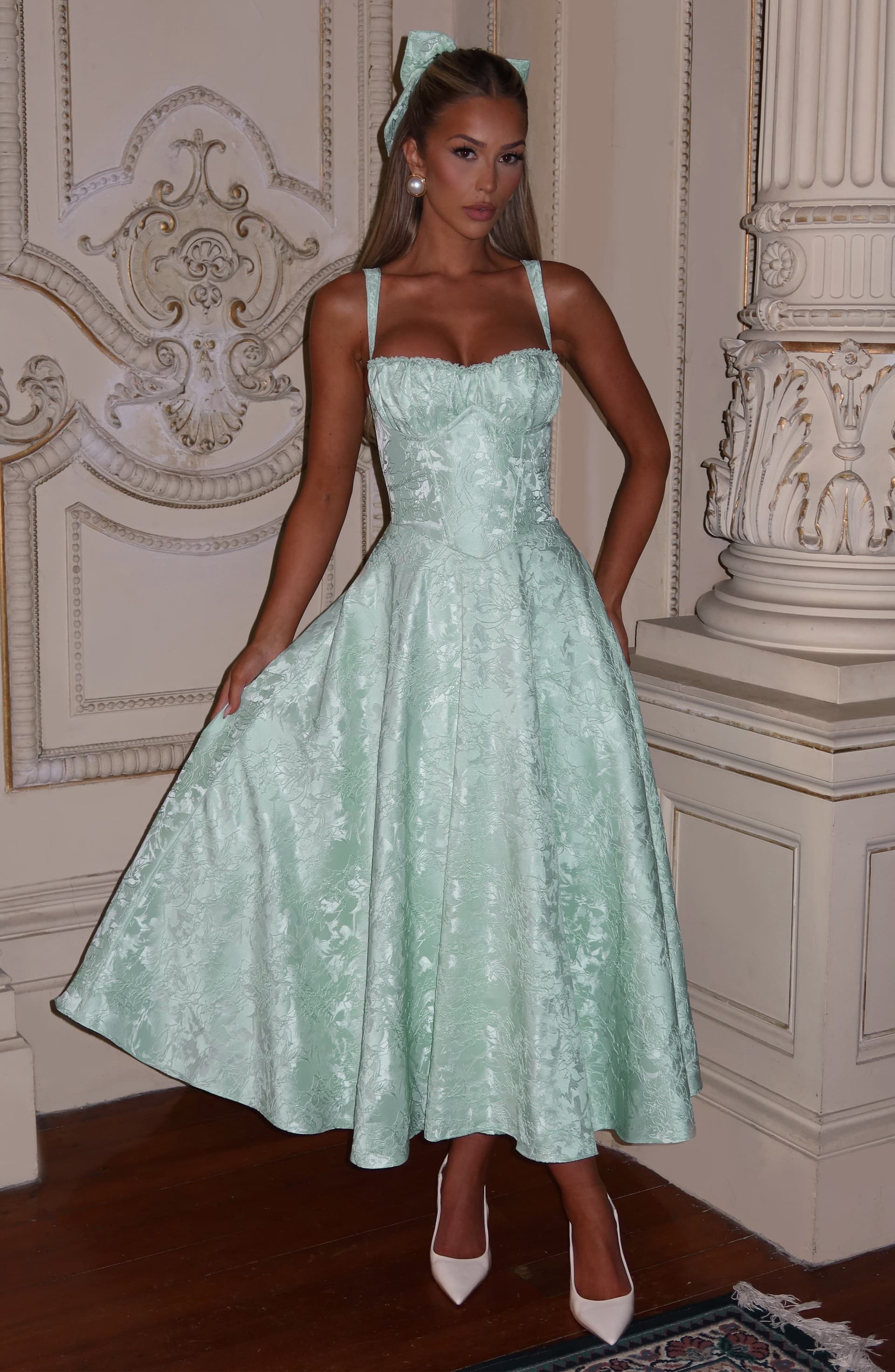 Amity Midi Dress - Mint Mono-Underwired Balconette Lace Trim Lace-Up Back