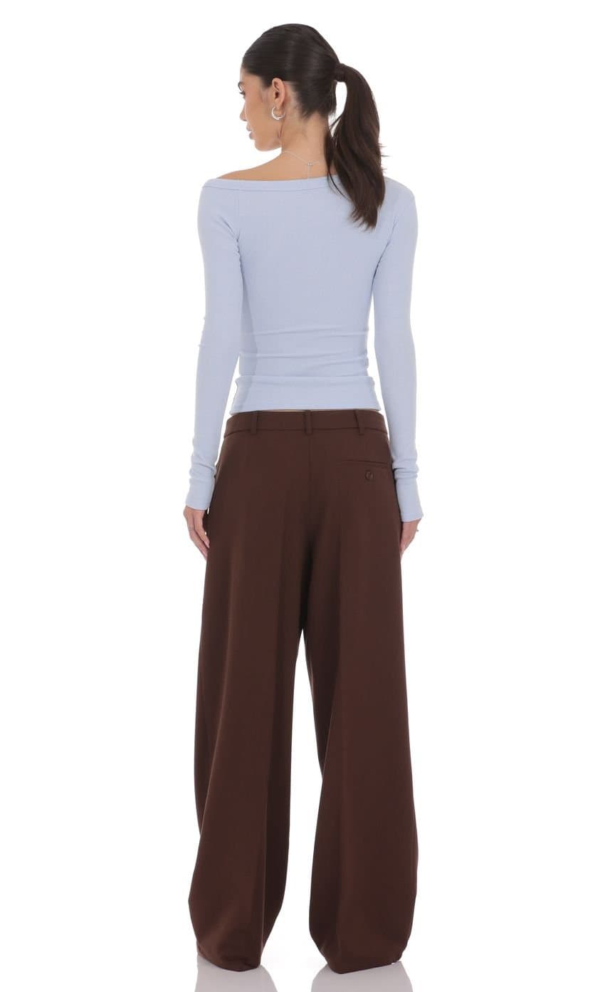 Pleated Wide Leg Trousers in Brown