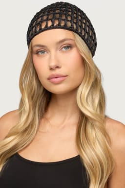 Lulu Crochet Beanie Hat - Polyester Knit Winter Accessory, Height 5.9in Length 7.9in