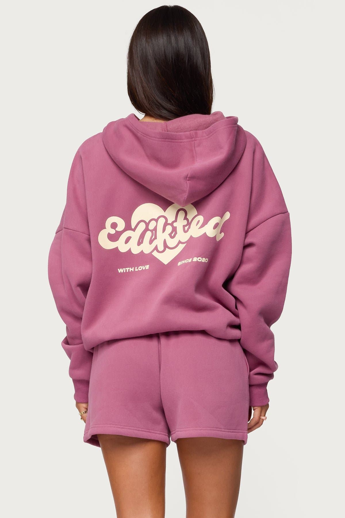 We're Edikted Hoodie with Heart Graphic Print Polyester Cotton Blend