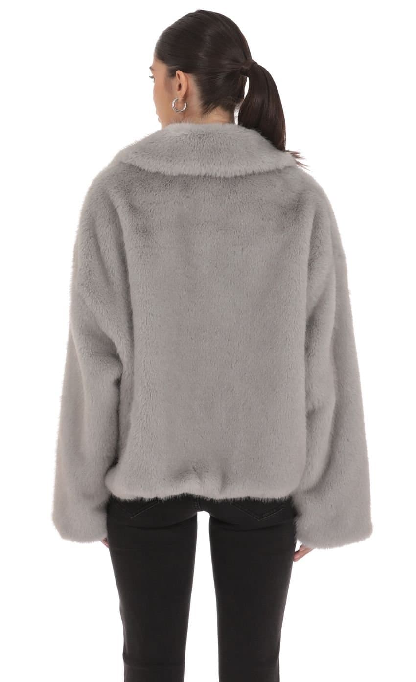 Zip-Up Faux Fur Jacket in Grey