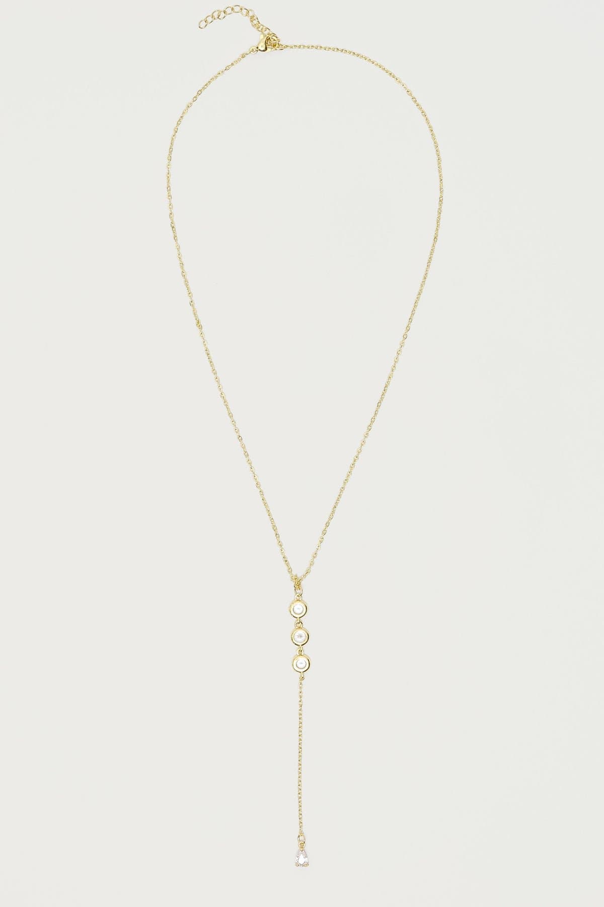 Rhinestone Cascading Necklace Gold Tone Metal 17.7 Inch Length