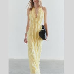 Yellow Ruffle Halter Maxi Dress – Deep V Neck Chiffon Backless Summer Dress XS-L