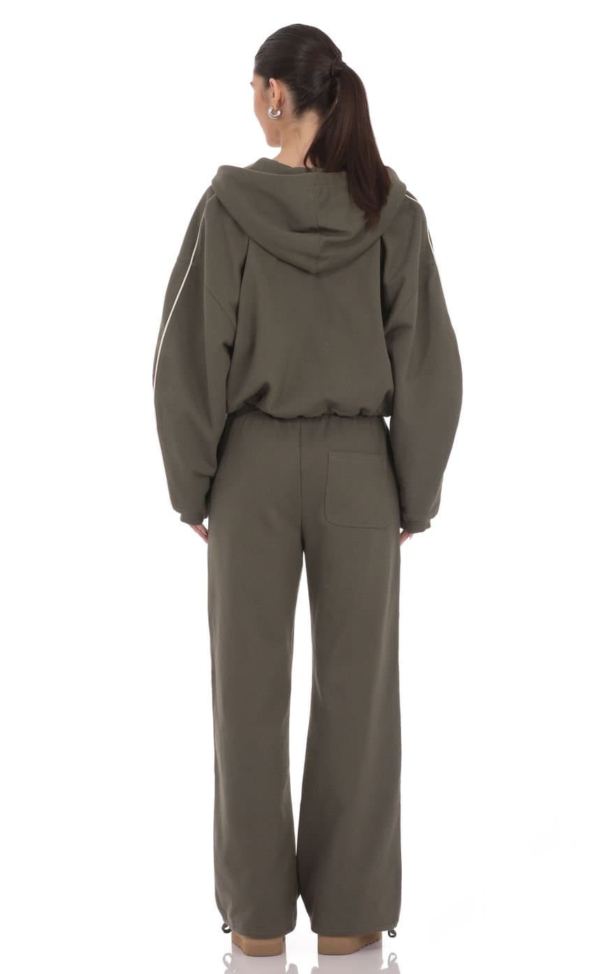 Piped Straight Leg Sweatpants in Olive Green