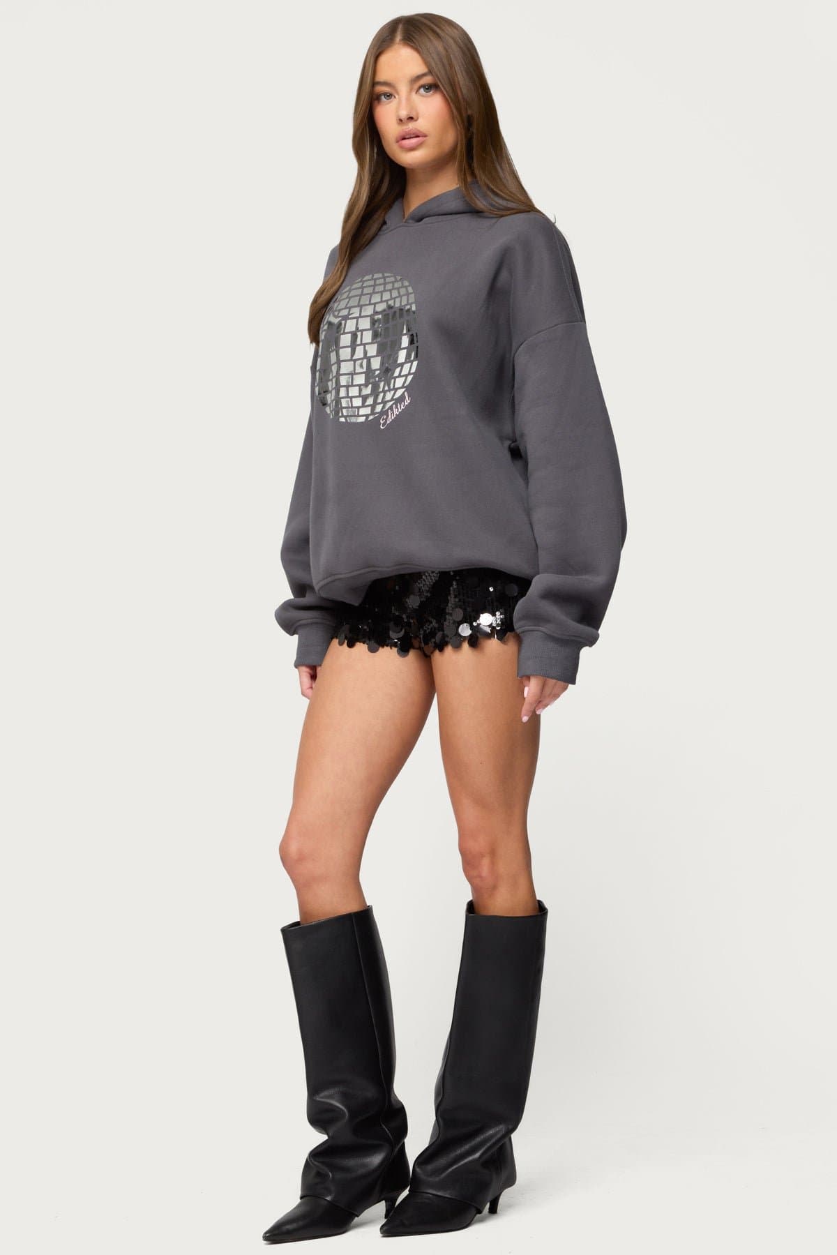 Disco Ball Hoodie - Cotton Polyester Graphic Print Unisex Sweatshirt