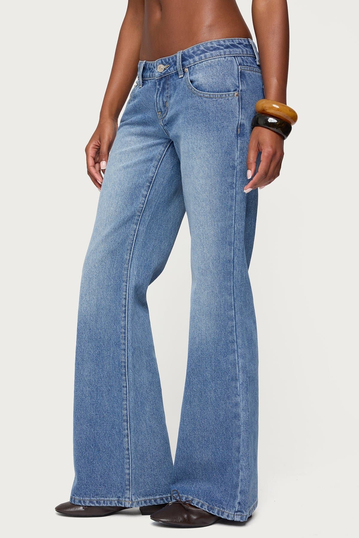 Kiarah Low Rise Bootcut Jeans in Rigid 100% Cotton Denim, Size S Inseam 32.3"