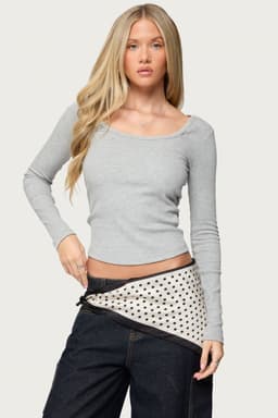 Makenna Scoop Neck Long Sleeve Ribbed Top - Cotton Spandex