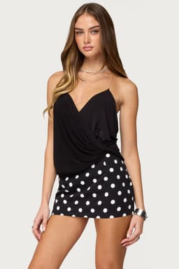 Ainsley Wrap Top - V Neckline, Transparent Straps, Polyester Spandex