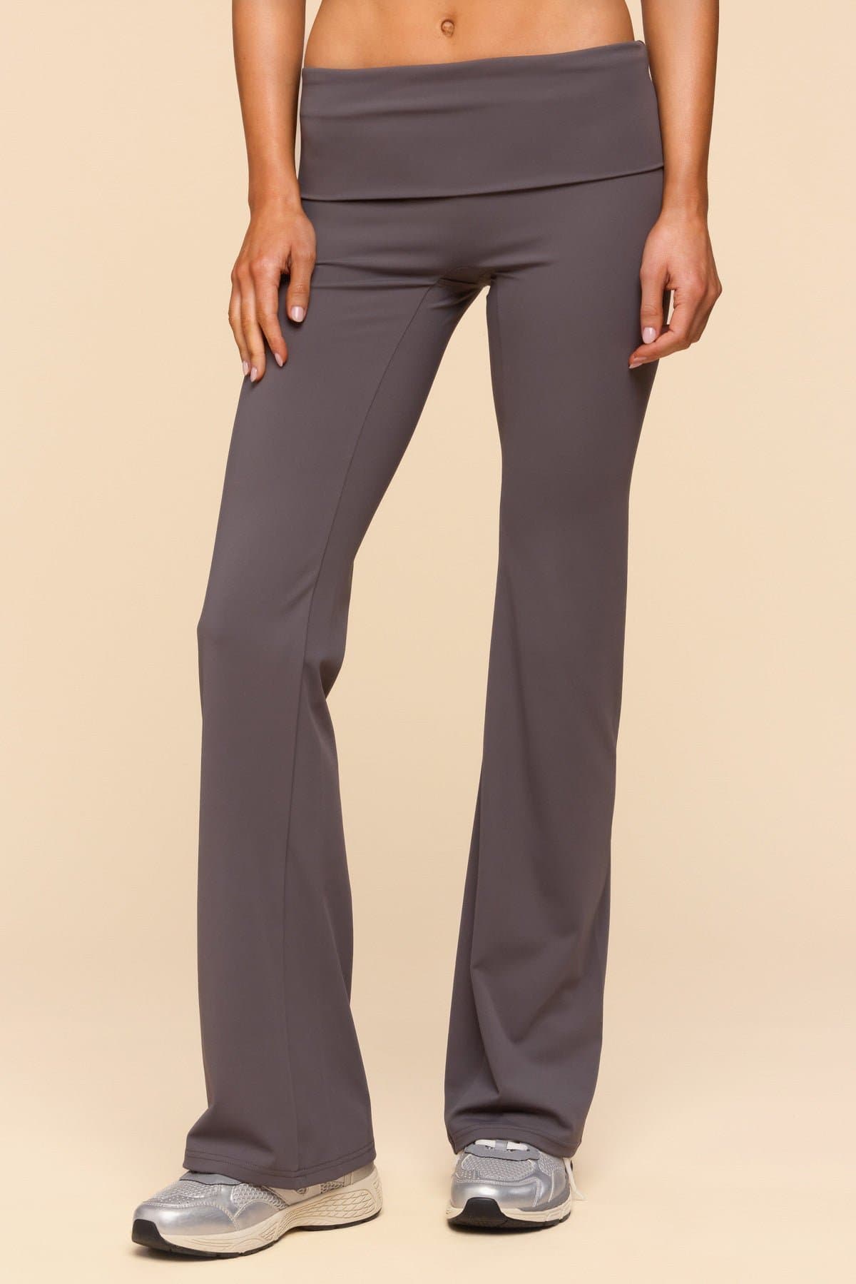 Oriane Foldover Flared Leggings - Polyester Spandex, Size S Inseam 32.7"