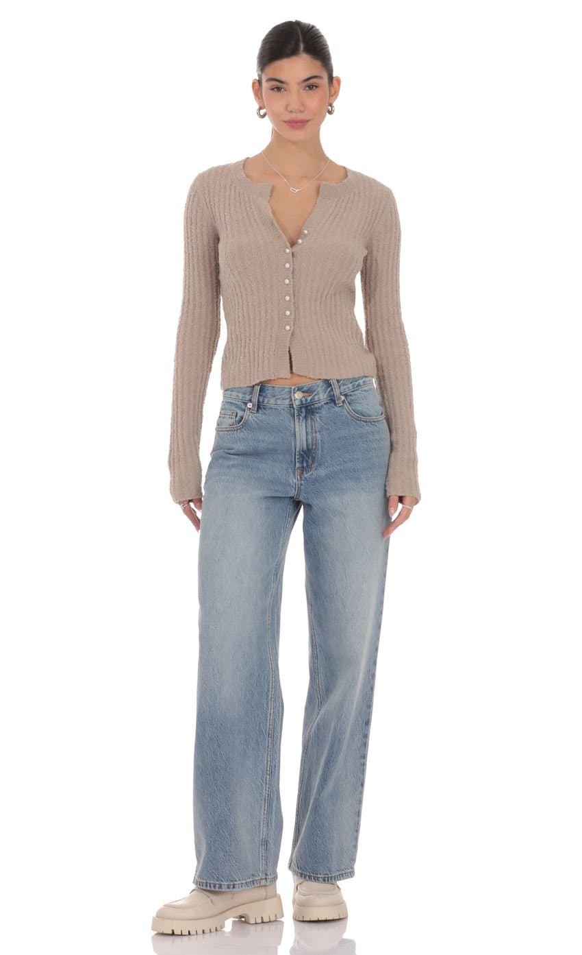 Ribbed Knit Cardigan in Light Brown