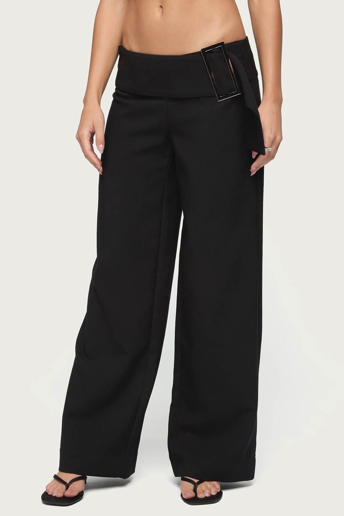 Cerise Buckle Low Rise Baggy Pants - Polyester Rayon Spandex