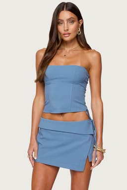 Selena Lace Up Corset Strapless Polyester Rayon Spandex Matching Set